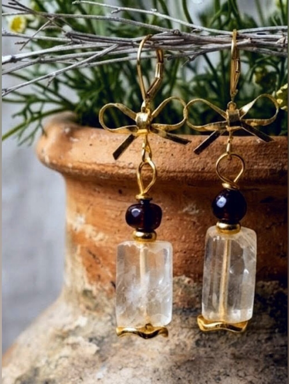 Dainty Citrine & Amber In Lovely Butterfly Gold Plated Earrings